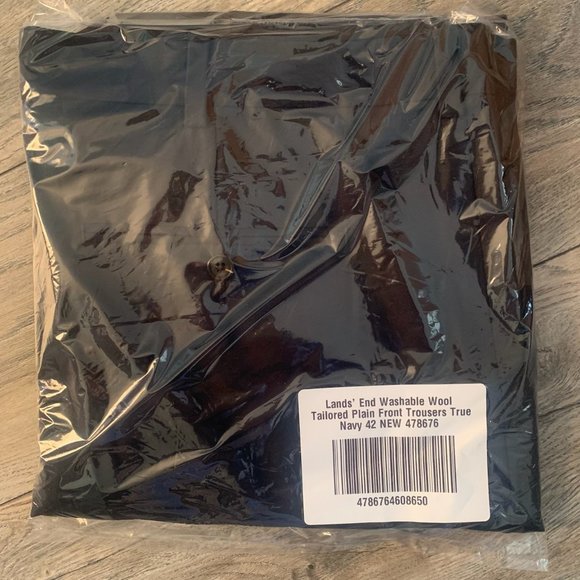 NWT LANDS' END WASHABLE WOOL TAILORED PLAIN FRONT TROUSERS TRUE NAVY 42 - Picture 4 of 6